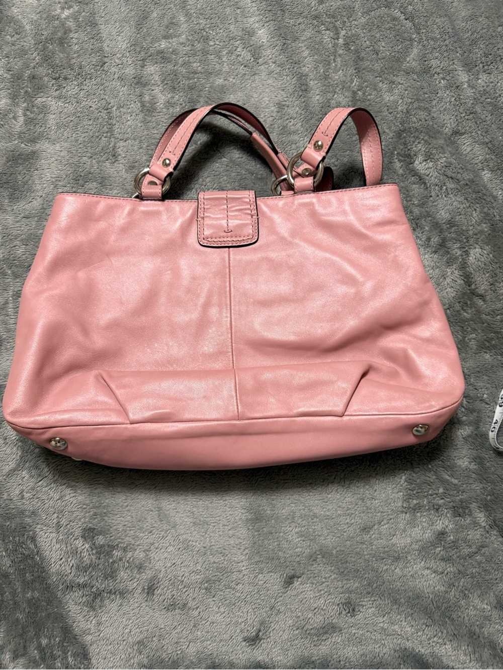 Soft Pink Leather Tote Bag with Buckle Accent - Picture 6 of 10